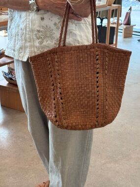 Ichi Antiquites Brown Woven Leather Tote